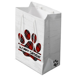 Verjaardag Tartan Plaid Paw Print Medium Cadeauzakje