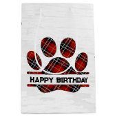 Verjaardag Tartan Plaid Paw Print Medium Cadeauzakje (Voorkant)