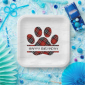 Verjaardag Tartan Plaid Paw Print Papieren Bordje (Feest)