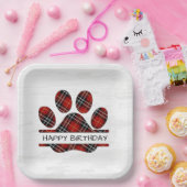 Verjaardag Tartan Plaid Paw Print Papieren Bordje (Feest)