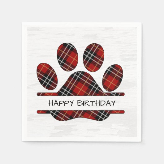 Verjaardag Tartan Plaid Paw Print Servet (Voorkant)
