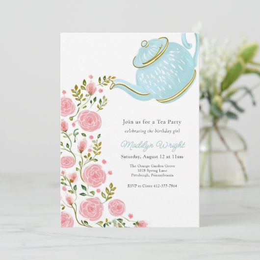 Verjaardag Tea Party Douche Kaart (Staand voorkant)