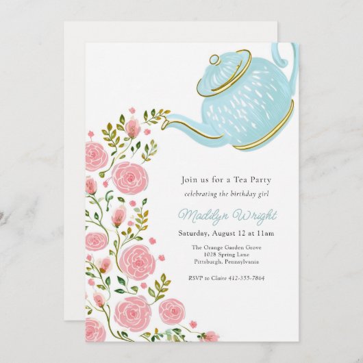 Verjaardag Tea Party Douche Kaart (Voorkant / Achterkant)