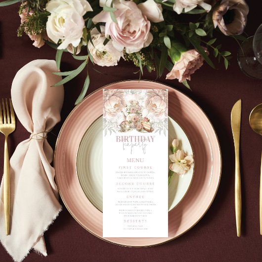 Verjaardag Tea Party Elegante Pastel Menu