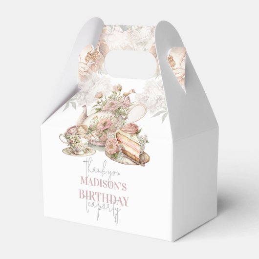 Verjaardag Tea Party Mooie Floral gepersonaliseerd Bedankdoosjes (Voorkant Zijde)