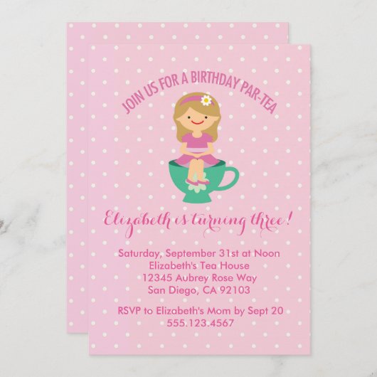 Verjaardag Tea Party Uitnodigingen Par-tea Uitnodi (Voorkant / Achterkant)