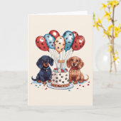 Verjaardag teckel honden kaart (Gele Bloem)