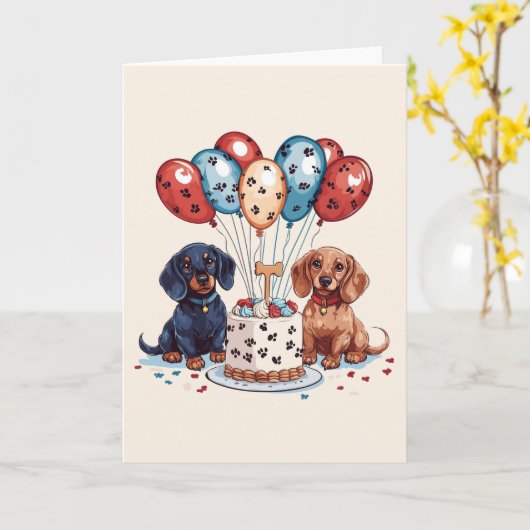 Verjaardag teckel honden kaart (Gele Bloem)