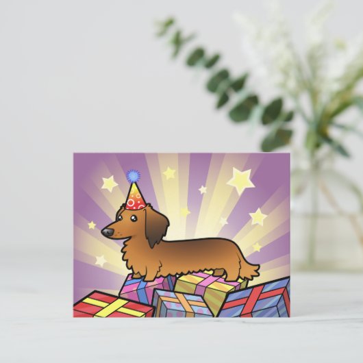 Verjaardag teckel (longhair) briefkaart (Staand voorkant)