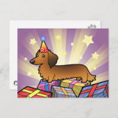 Verjaardag teckel (longhair) briefkaart (Voorkant / Achterkant)