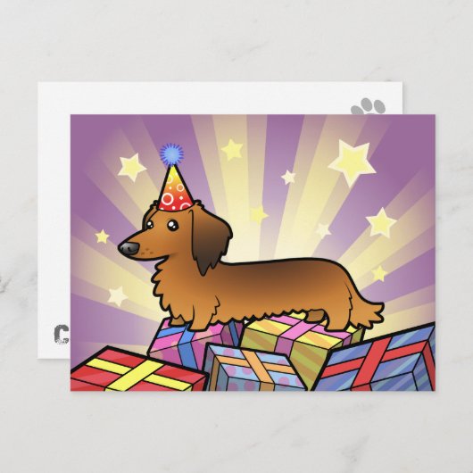 Verjaardag teckel (longhair) briefkaart (Voorkant / Achterkant)