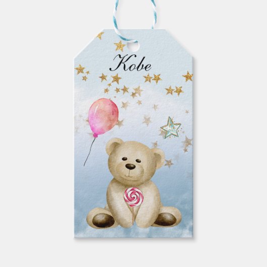 Verjaardag Teddy Bear Gift Labels Cadeaulabel (Voorkant)
