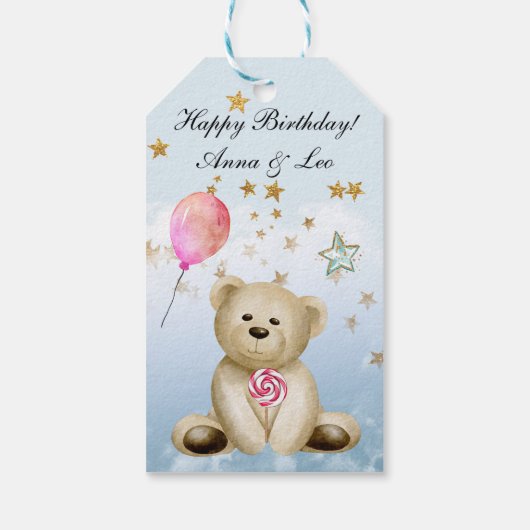 Verjaardag Teddy Bear Gift Labels Cadeaulabel (Achterkant)