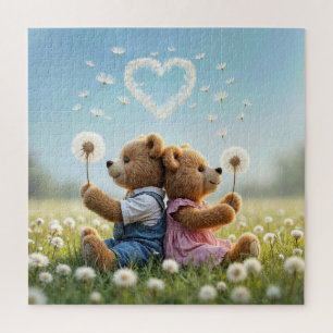 Verjaardag Teddy Bears Met Paardenbloem Hart Legpuzzel