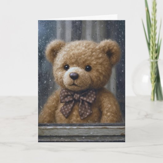 Verjaardag Teddybeer in regenachtig raam Kaart (Voorkant)