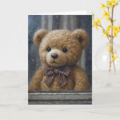 Verjaardag Teddybeer in regenachtig raam Kaart (Gele Bloem)