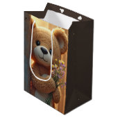 Verjaardag Teddybeer met een wildflower boeket Medium Cadeauzakje (Voorkant Gekanteld)