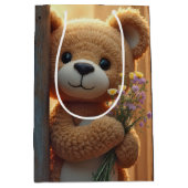 Verjaardag Teddybeer met een wildflower boeket Medium Cadeauzakje (Voorkant)