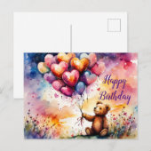 Verjaardag Teddybeer met hartvormige ballonnen Feestdagenkaart (Voorkant / Achterkant)