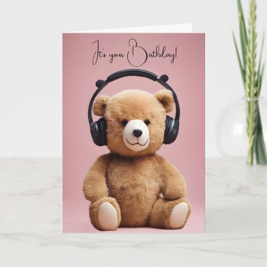 Verjaardag Teddybeer met hoofdtelefoon Kaart (Voorkant)