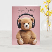 Verjaardag Teddybeer met hoofdtelefoon Kaart (Gele Bloem)