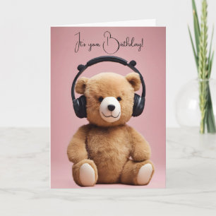 Verjaardag Teddybeer met hoofdtelefoon Kaart