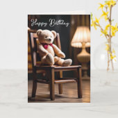 Verjaardag Teddybeer op een stoel Kaart (Gele Bloem)