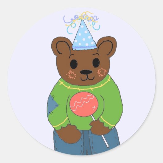 Verjaardag Teddybeer Ronde Sticker (Voorkant)
