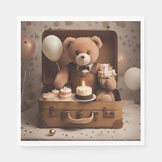 Verjaardag teddybeer servet (Voorkant)