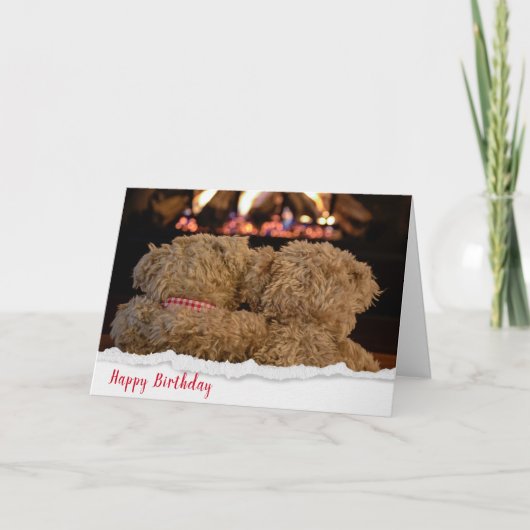 verjaardag teddyberen bij open haard kaart (Voorkant)