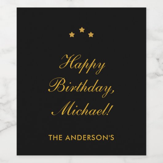 Verjaardag tekst op maat Elegant Zwart Wijn Etiket (Enkel label)