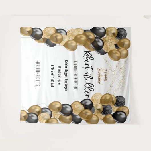 Verjaardag template zwart goud - Transparant Wandkleed (Voorkant (horizontaal))