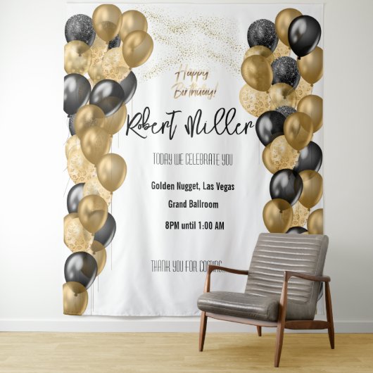 Verjaardag template zwart goud - Transparant Wandkleed (In situ)