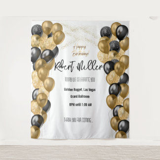 Verjaardag template zwart goud - Transparant Wandkleed