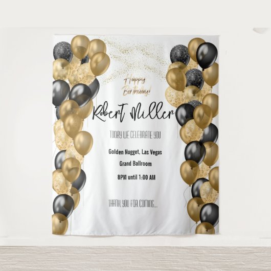 Verjaardag template zwart goud - Transparant Wandkleed (Voorkant)