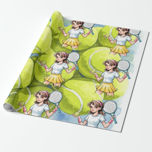 Verjaardag Tennis Ace Girl Celebration Cadeaupapier (Uitgerold)