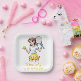Verjaardag Tennis Ace Girl Celebration Papieren Bordje