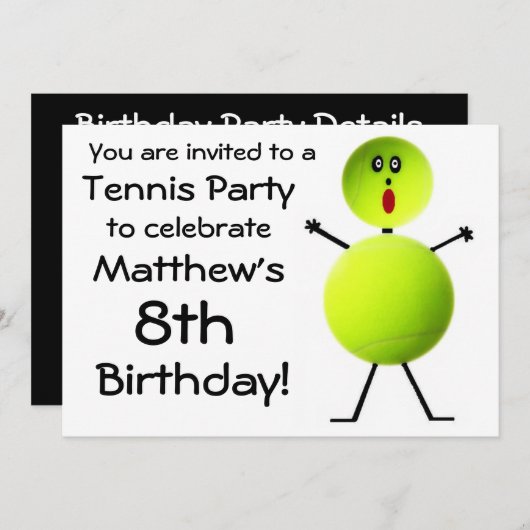 Verjaardag Tennis Party Uitnodiging (Voorkant / Achterkant)