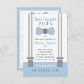 Verjaardag Tijd Capsule Kaart, Lichtblauw, Grijs Informatiekaartje (Voorkant / Achterkant)