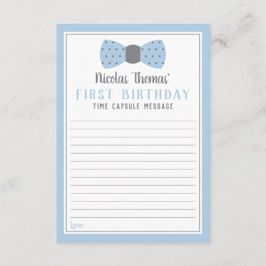 Verjaardag Tijd Capsule Kaart, Lichtblauw, Grijs Informatiekaartje (Achterkant)