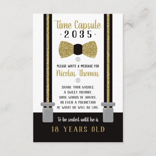 Verjaardag tijd Capsule Kaart, zwart, Faux Gold Informatiekaartje (Voorkant)