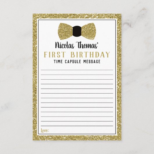 Verjaardag tijd Capsule Kaart, zwart, Faux Gold Informatiekaartje (Achterkant)