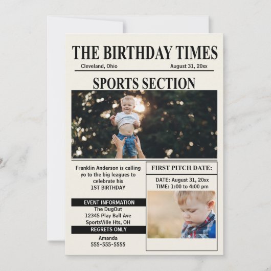 Verjaardag Times Sporteditie 1e verjaardagsfeestje Kaart (Voorkant)