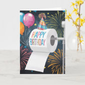 Verjaardag toiletpapier pet ballonnen vuurwerk kaart (Gele Bloem)