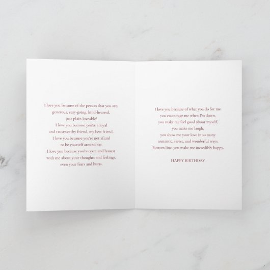 Verjaardag tot vrouw... Waarom hou ik van je? Kaar Kaart (Binnen)