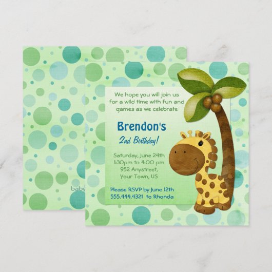 Verjaardag Tots Giraffe - Tweede verjaardag Kaart (Voorkant / Achterkant)