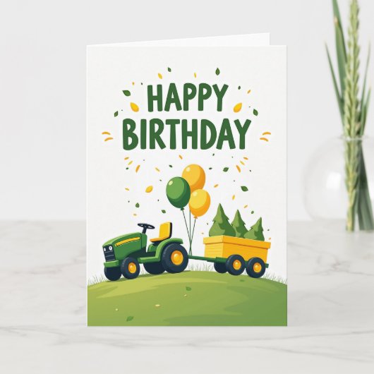 Verjaardag Tractor Ballonnen Kaart (Voorkant)