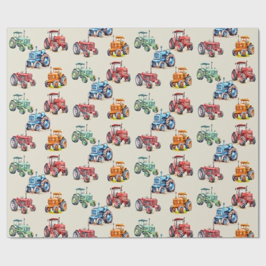 Verjaardag tractoren cadeaupapier (Vlak)