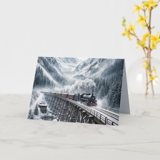 Verjaardag  trein op een berg schraag kaart (Gele Bloem)