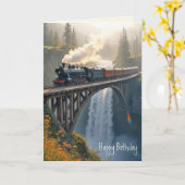 Verjaardag  trein op een berg schraag kaart (Gele Bloem)